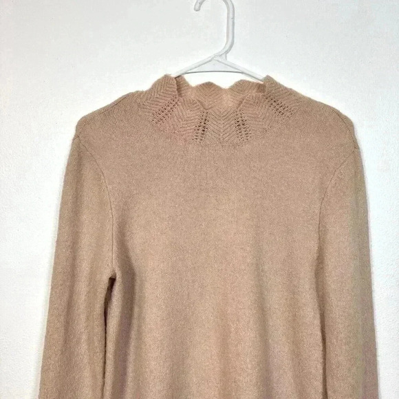 Liz Claiborne Career Sweater Medium Pastel Pink Crochet Mock Neck Scallop Knit - Picture 2 of 8